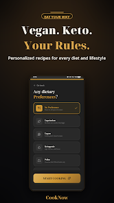 CookNow dietary preferences and filter screen